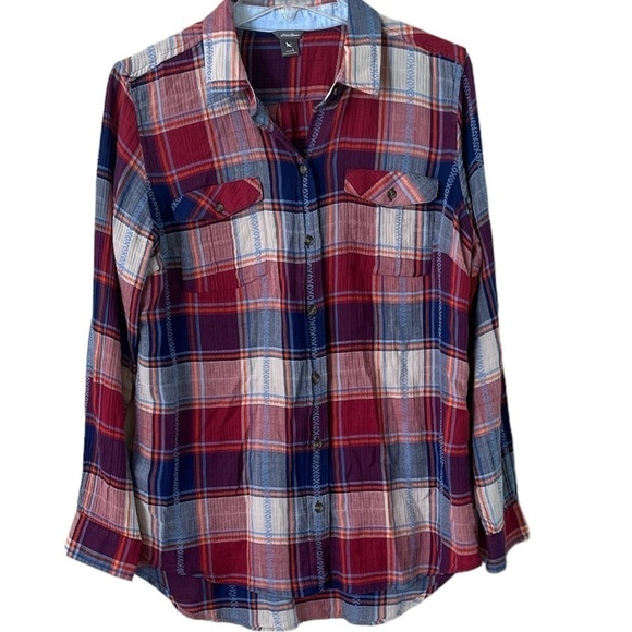 Eddie Bauer Tops - Eddie Bauer Women’s Button-down Red Plaid Long Sleeves Size Large Textured